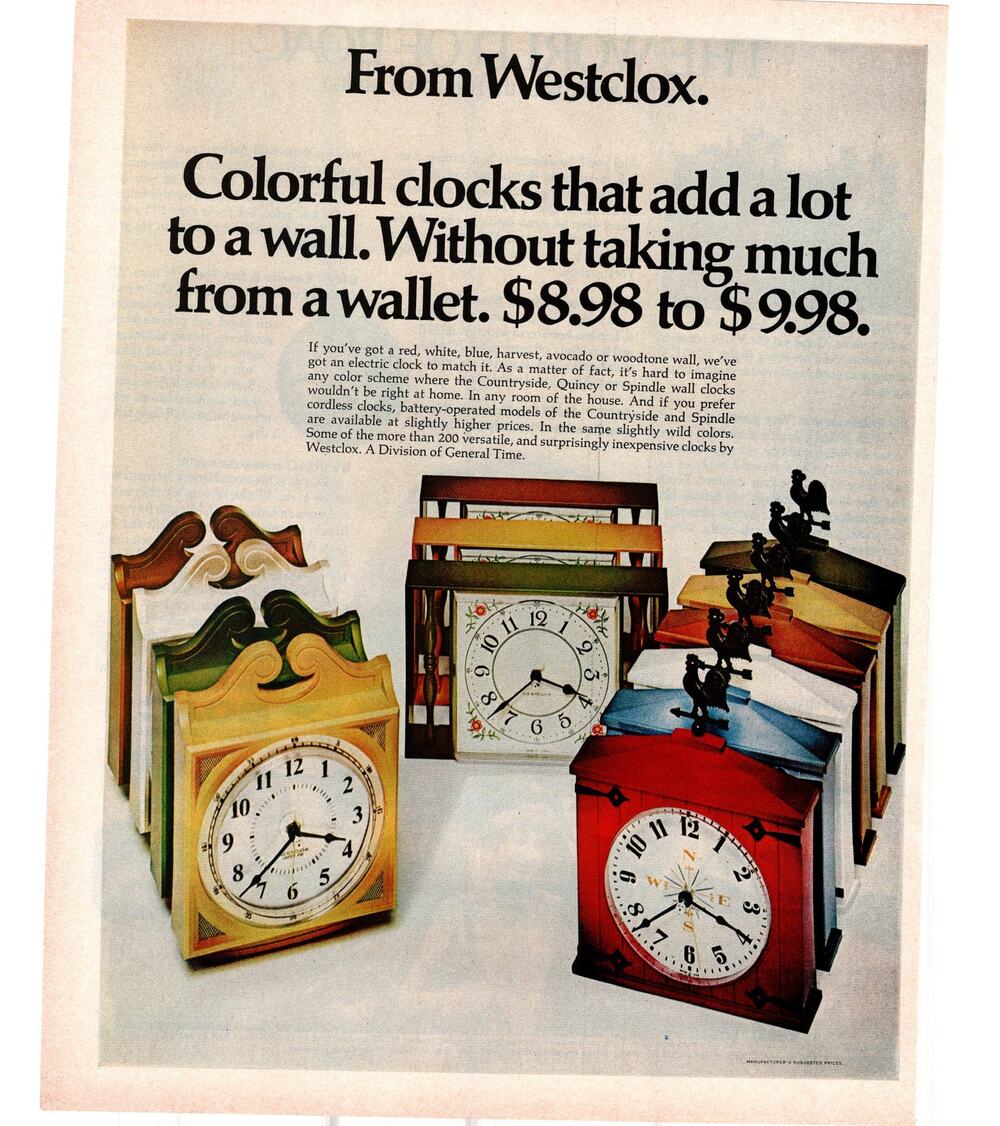 Westclox Wall Clock Advertisement 1960s Vintage Home Decor Midcentury Modern MCM